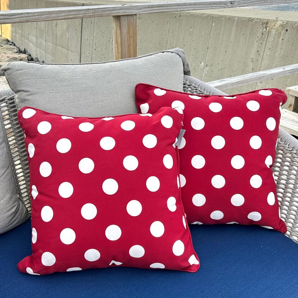 Set of 2 Pillow Perfect Red White Polka Dot Outdoor Throw Pillows 18"x18"Patio